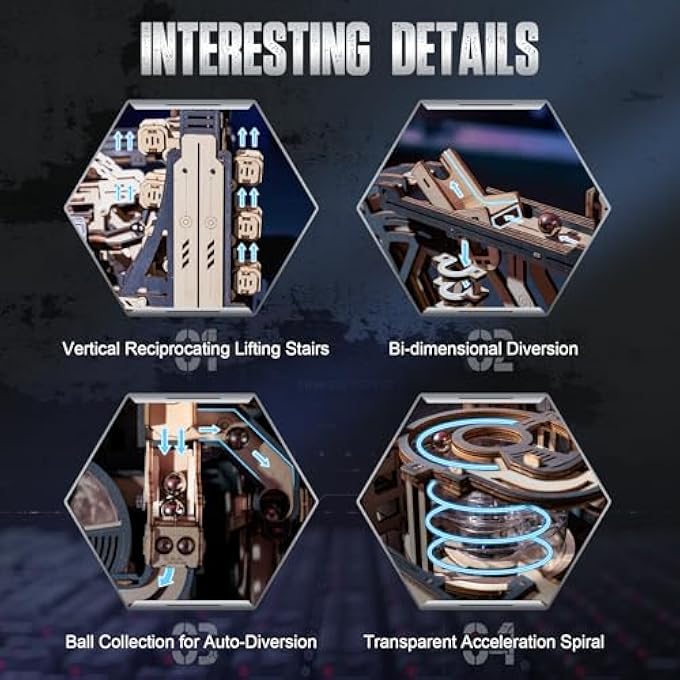 MARBLE RUN TRACKS FOR THE MARBLES 3D ELECTRIC WOODEN PUZZLE MODEL BUILDING ADULTS WOODEN PUZZLE BIRTHDAY GIFT BOYS (SPACE PORT OF MARKETS) - Image 4